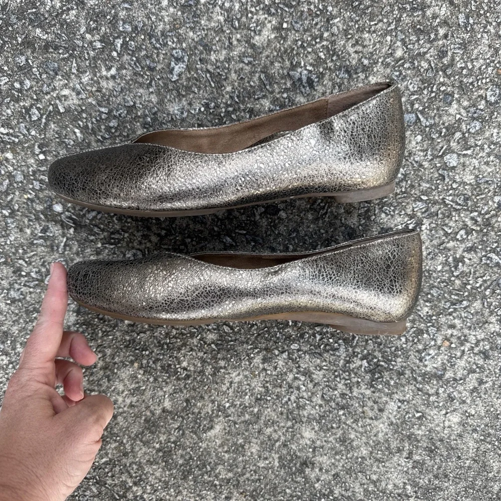 Aetrex Camie Ballet Flat Women's 9 Metallic Bronze Gold Leather Slip On Shoe